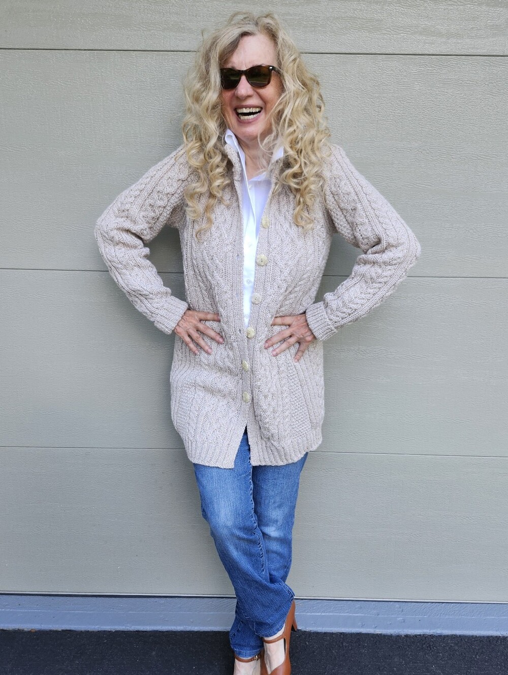 Inis Crafts New W/O Tag Champaigne Cable Knit Wool Irish Sweater, L, $55